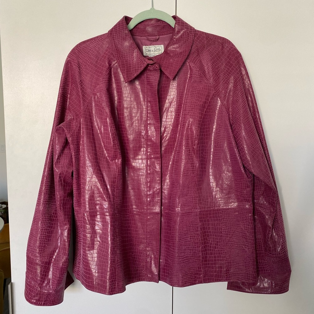 Fuchsia Genuine Leather Zip-Up Jacket